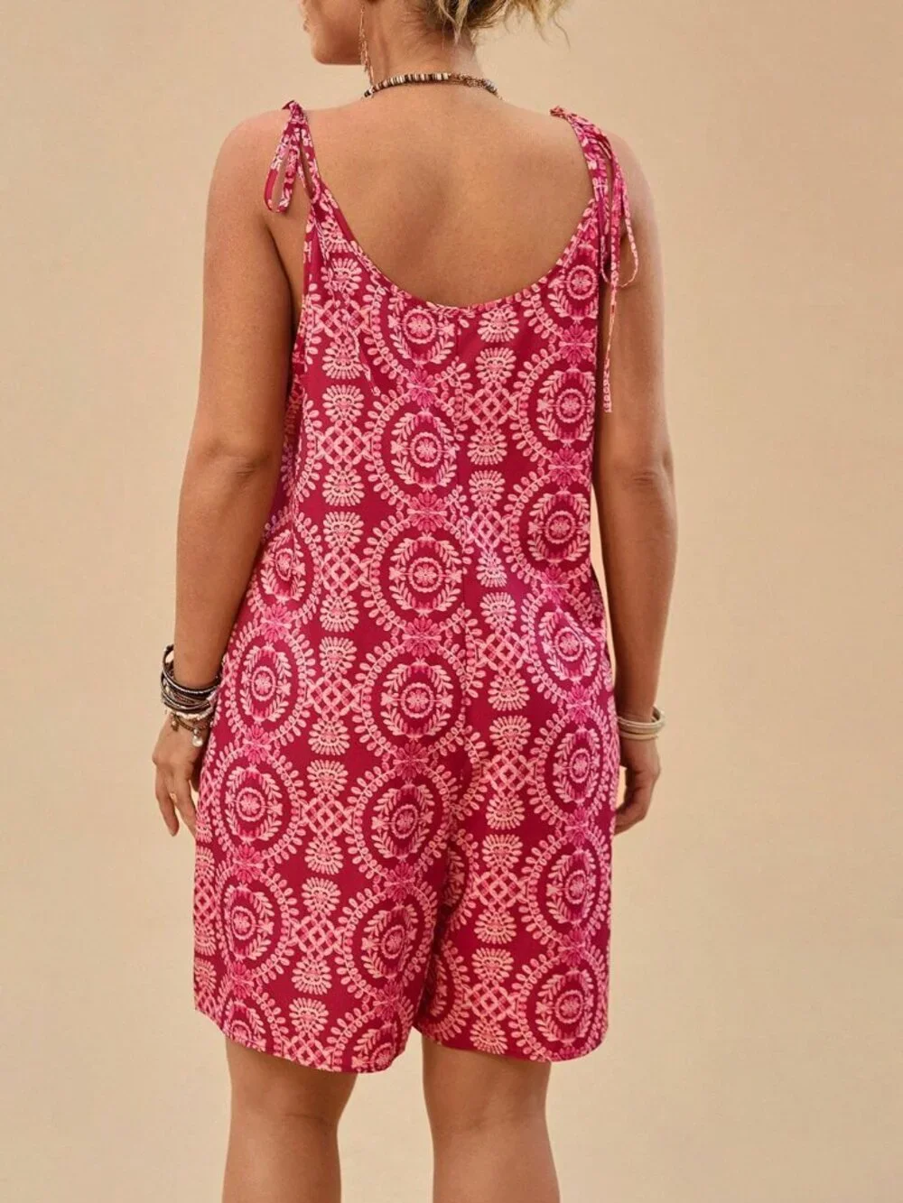 Red Boho Women's Plus Size Floral Print Spaghetti Strap Casual romper